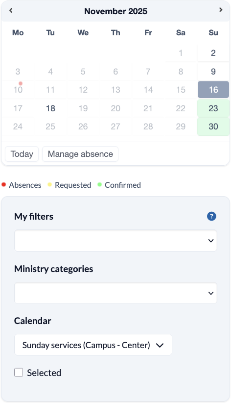 Events Calendar and Filter
