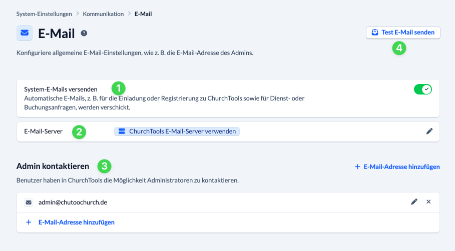 Screenshot Einstellungen für E-Mail in den System-Einstellungen