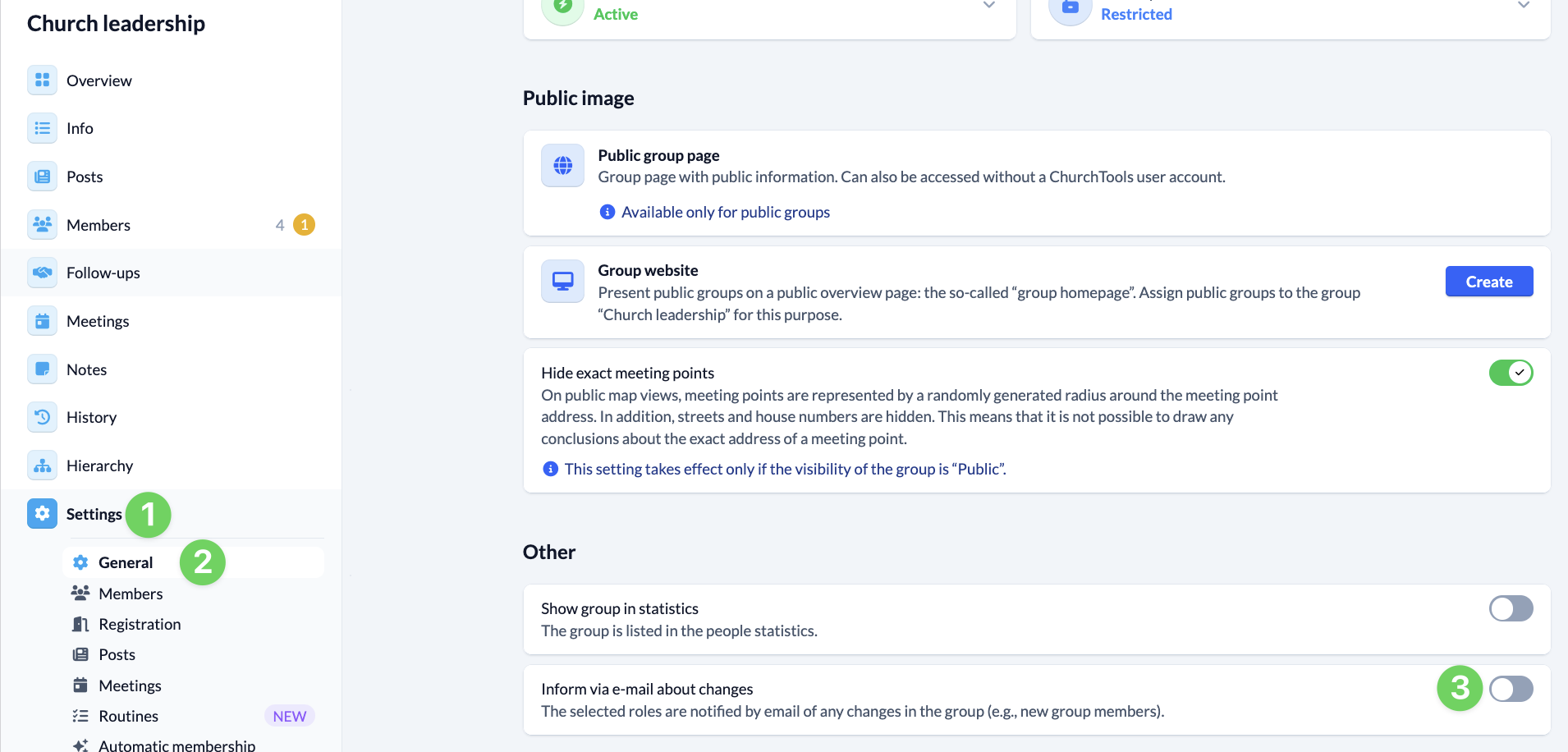 Groups - Setings - General - System e-mail for the group