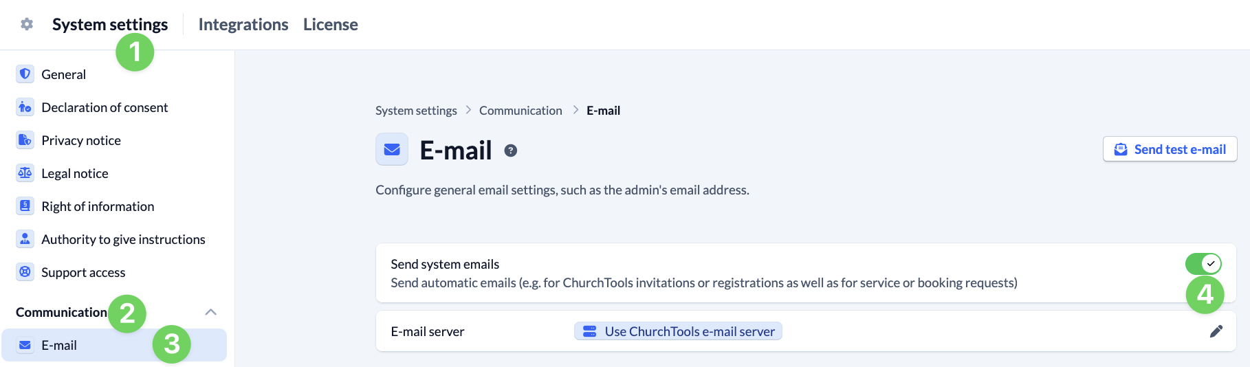 System settings - System e-mails