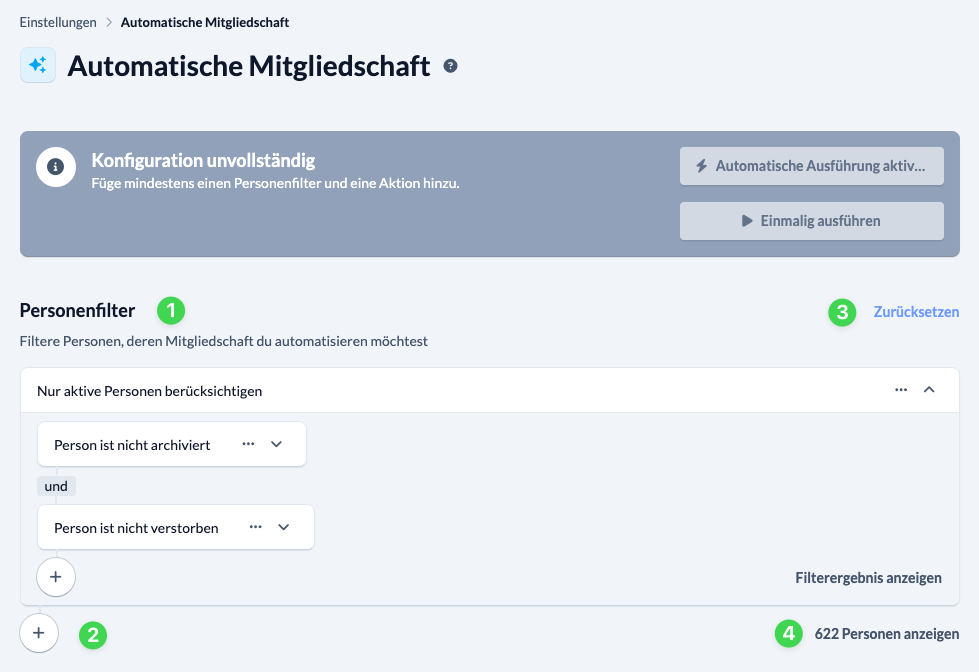 Screenshot Automatische Mitgliedschaft
