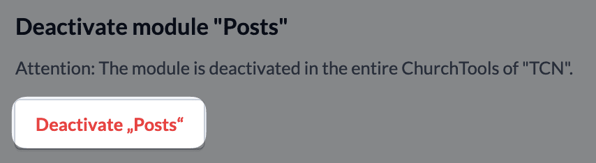 Screenshot Posts Further settings Deactivate Post module