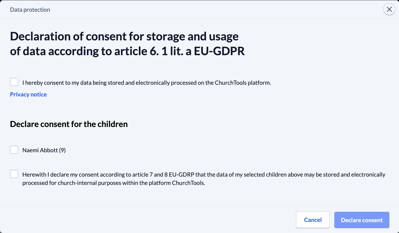 Declaration of consent also for children