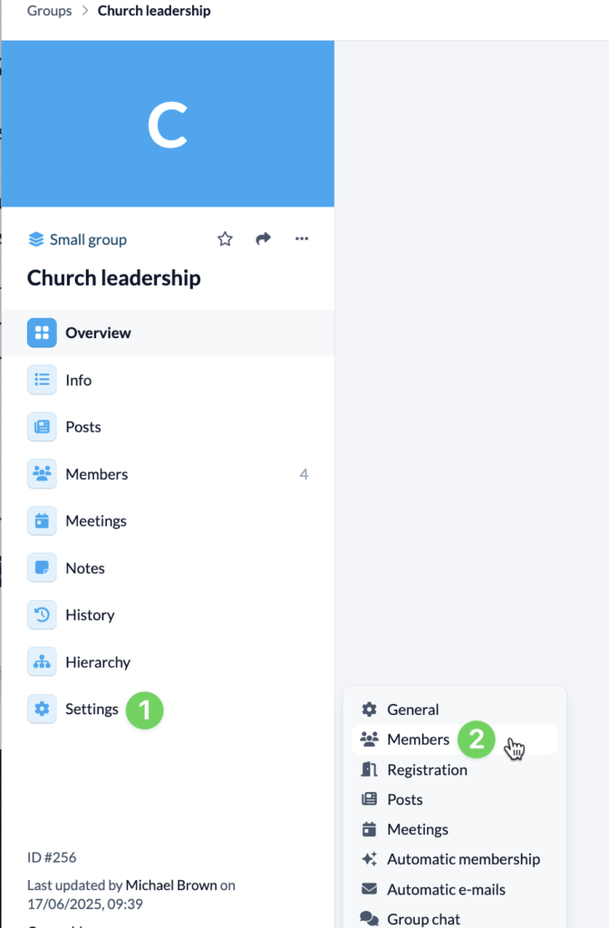 open settings for group members