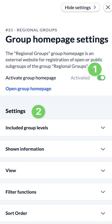 Groups Settings General Group website Setings