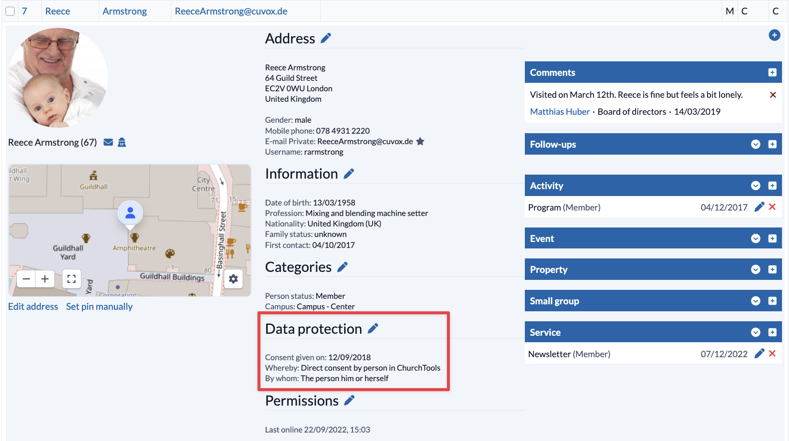 Persons - Detail information - Data protection