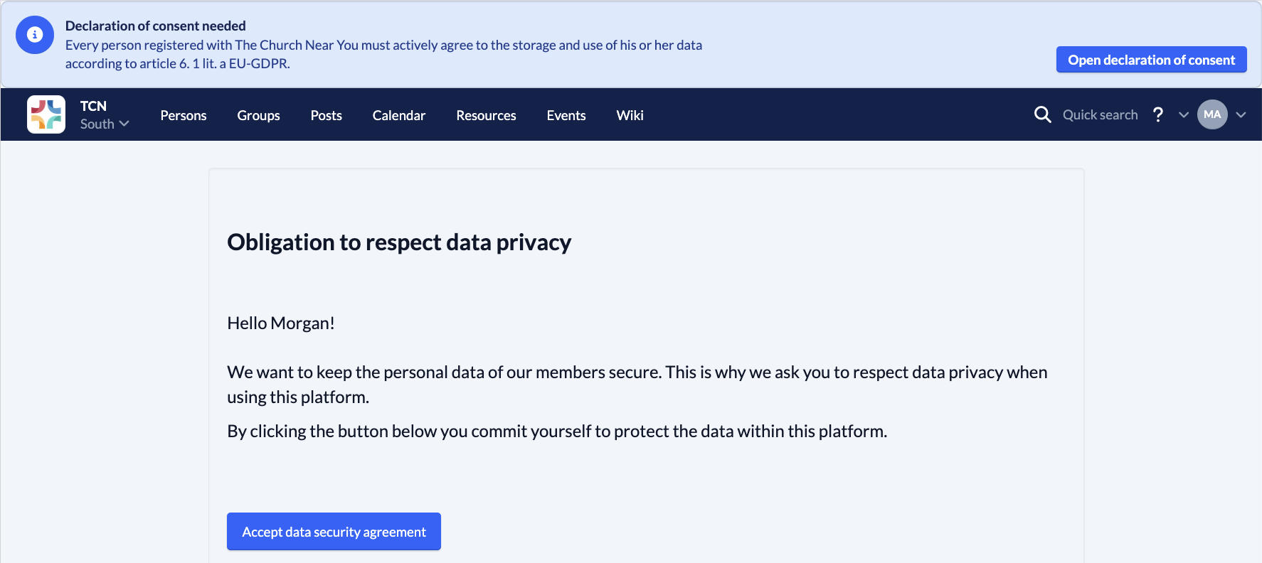 Persons - Login - Consent banner
