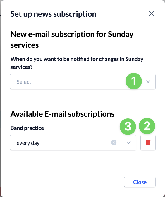 Screenshot Calendar Options Manage email subscriptions Set up news