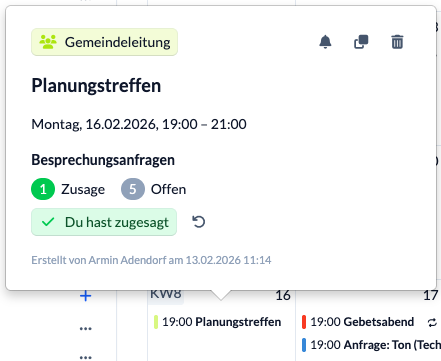Screenshot Termin-Pop-up mit Besprechungsanfragen