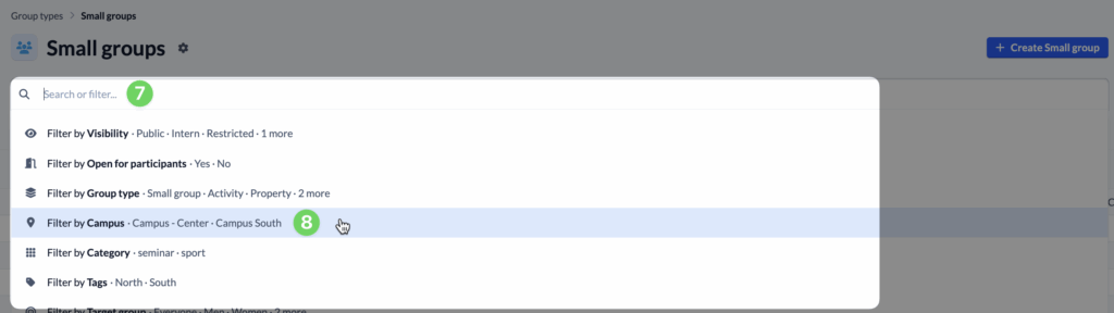Set screenshot filter in the group list