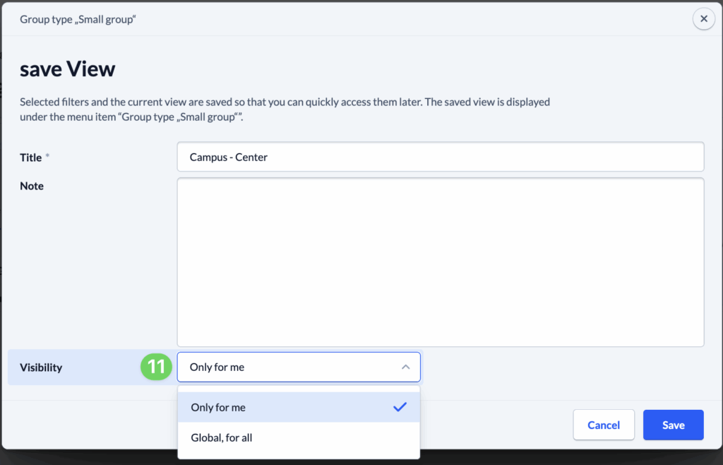 Screenshot dialogue box Save view