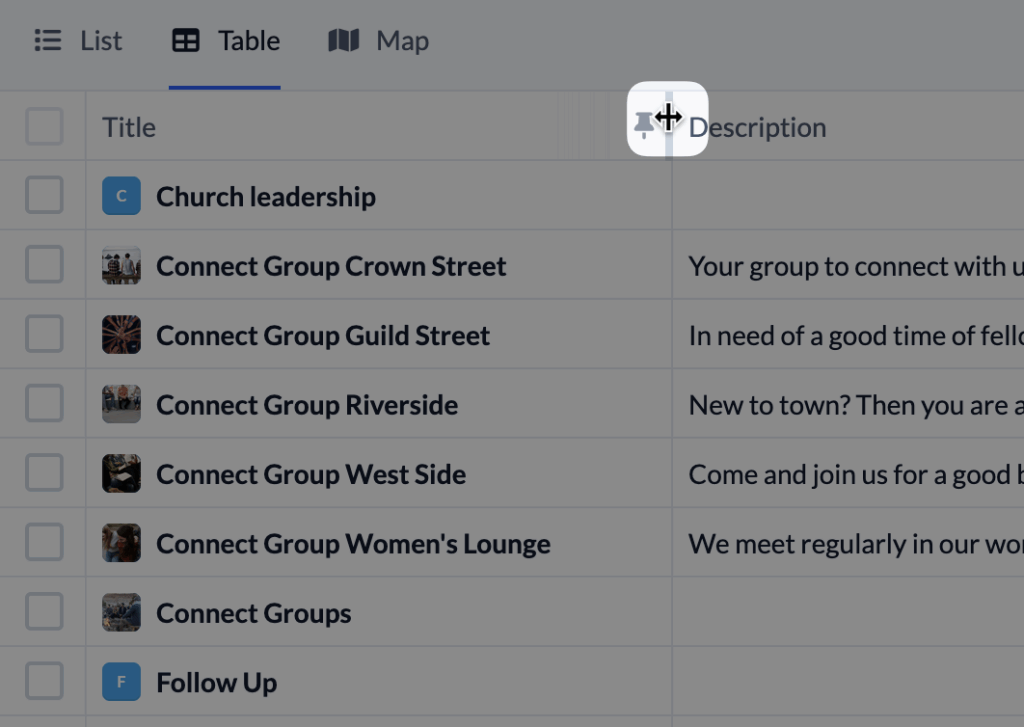 Screenshot Change column width in the group table