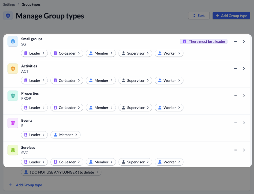Groups - Manage Group types