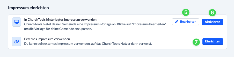 Screenshot Impressum einrichten