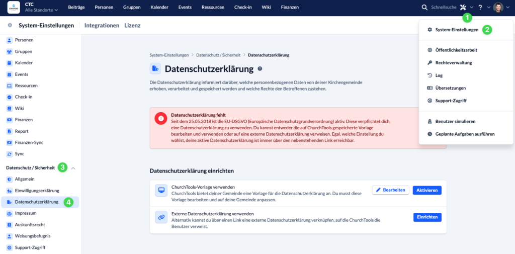 Screenshot Datenschutzerklärung in den System-Einstellungen unter Datenschutz/Sicherheit aufrufen