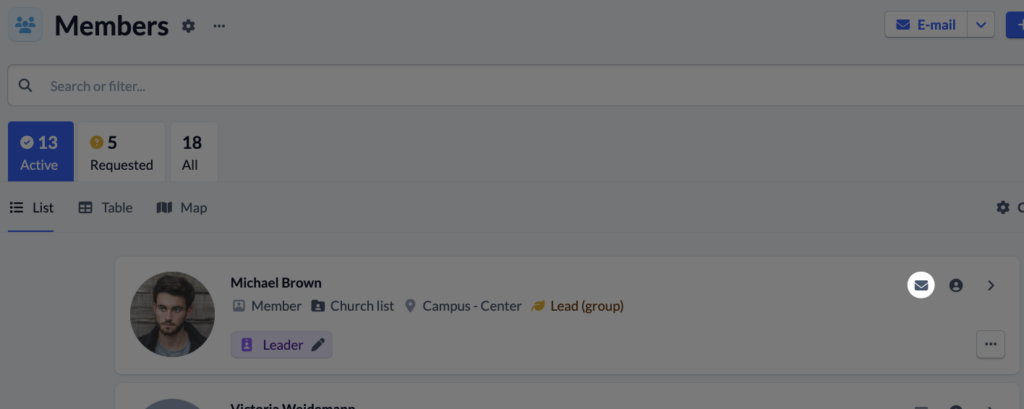 Screenshot Groups Member list Member envelope