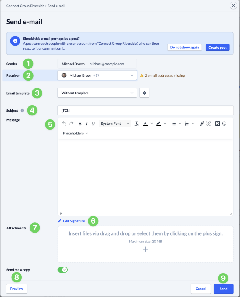 Screenshot Groups Overview Members E-mail form