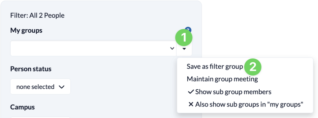 Persons - Save filter groups