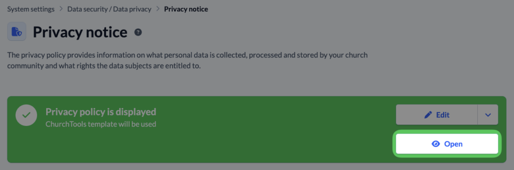 System settings - Data securoita Data privacy - Edit Privacy notice