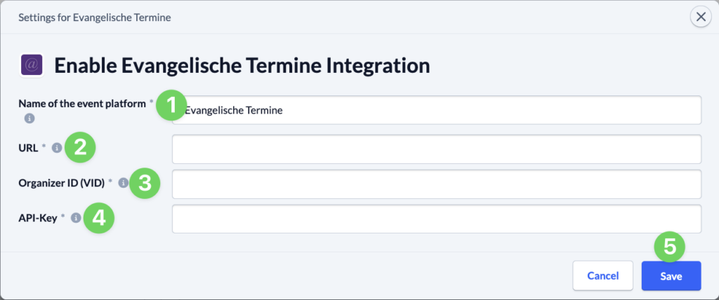 System settings - Integration - Enable Evangelische Termine Integration