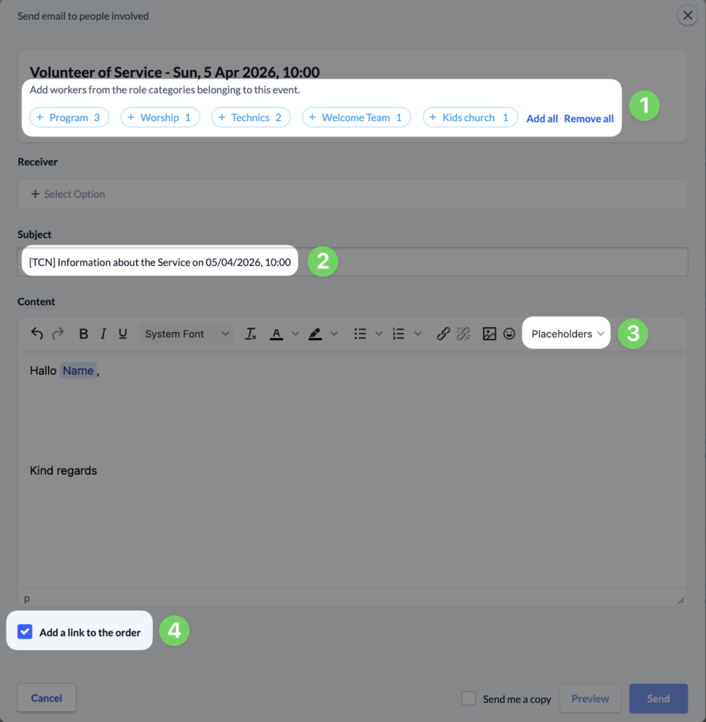 Screenshot Events Overview E-Mail form