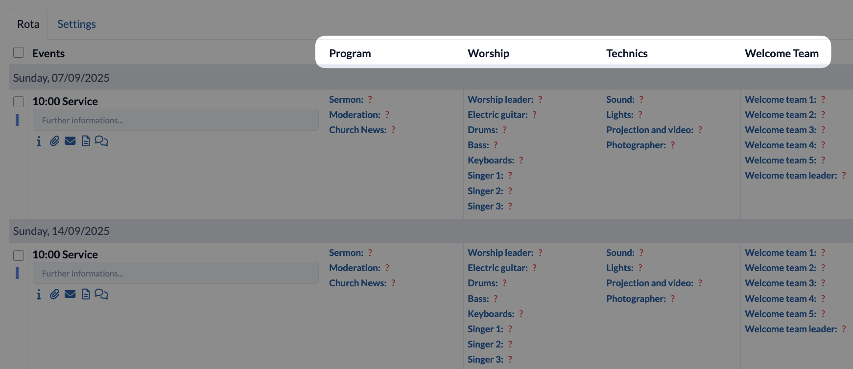 Events -> Rota -> Rota categories