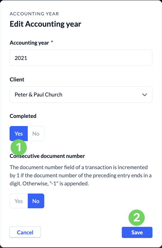 Screenshot Finances Master data Accounting years Edit Accounting year