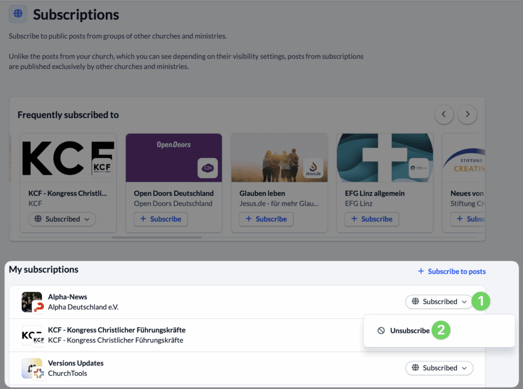 Posts - Subscriptions - List from suggested Groups