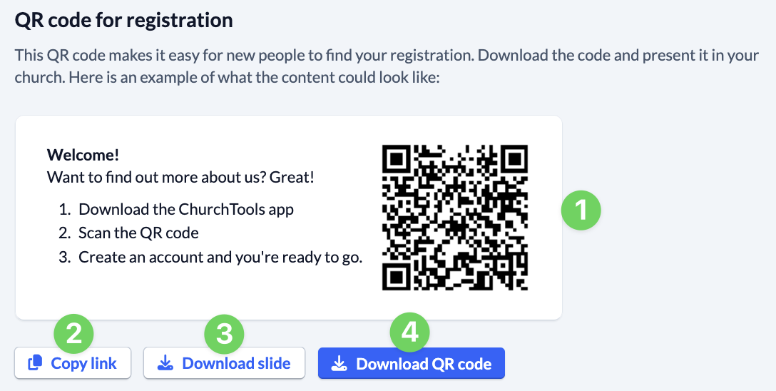 System settings - Registration - QR code for registration