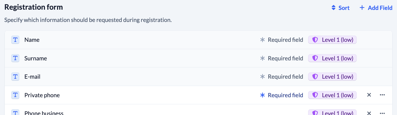 System settings - Registration - Registration form