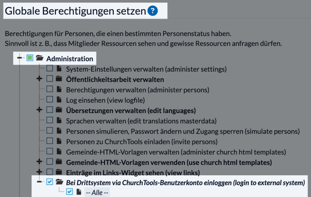 Rechteverwaltung Global Administration