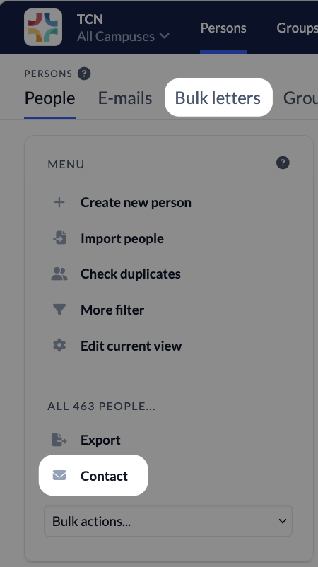 Screenshot Persons Contact Bulk letters