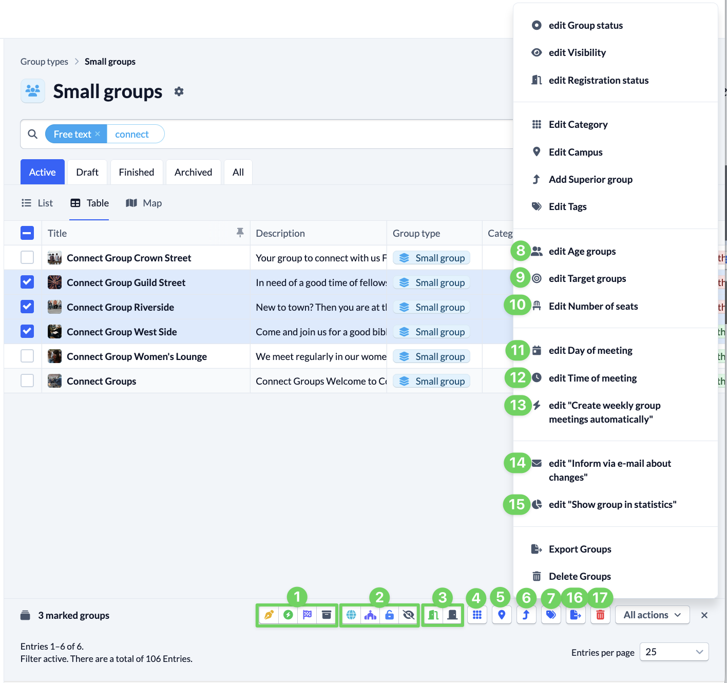 Screenshot Groups edit several groups at the same time