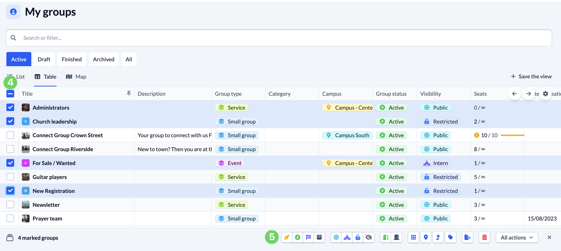 Screenshot Bulk actions for selected groups
