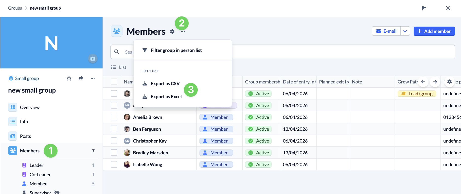 Screenshot Groups Members Export as CSV or Excel