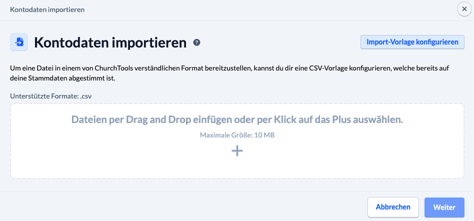 Screenshot Dialogfenster Konten importieren