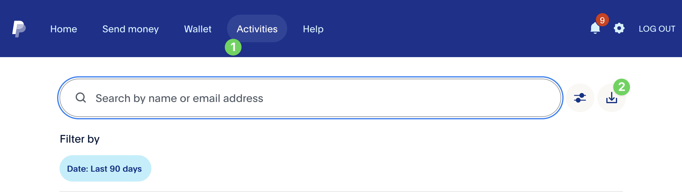 Screenshot Finances PayPal Activities