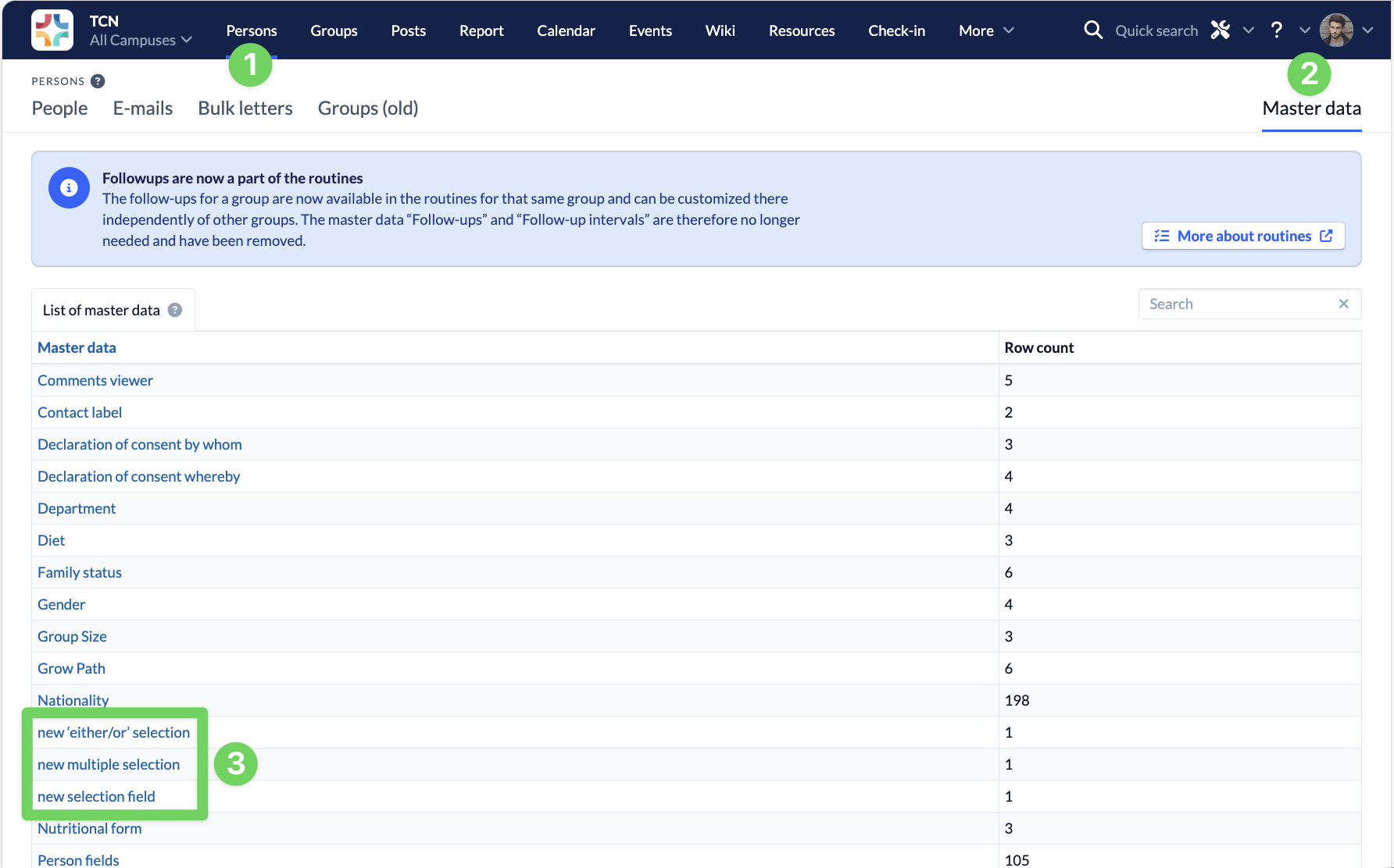 Screenshot Persons Master dfata List of Master data