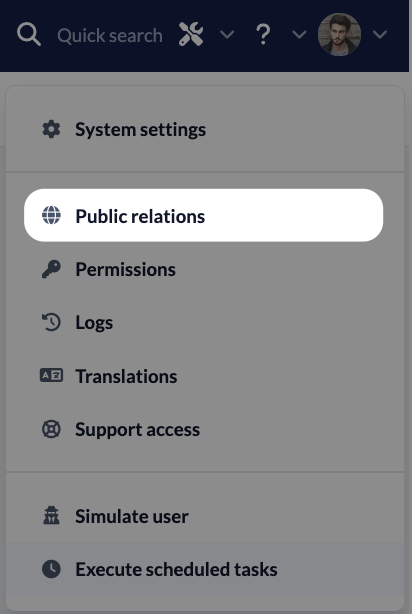 System settings - Public relations