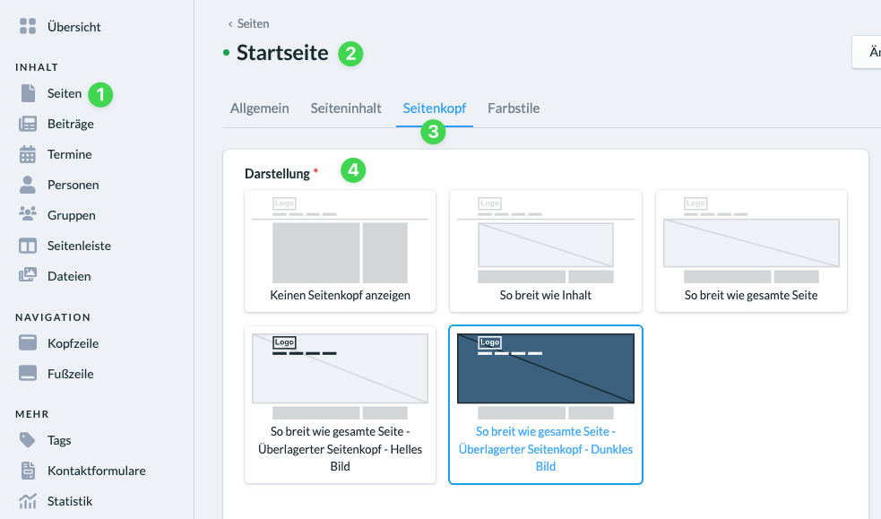 Screenshot Darstellung des Seitenkopfs
