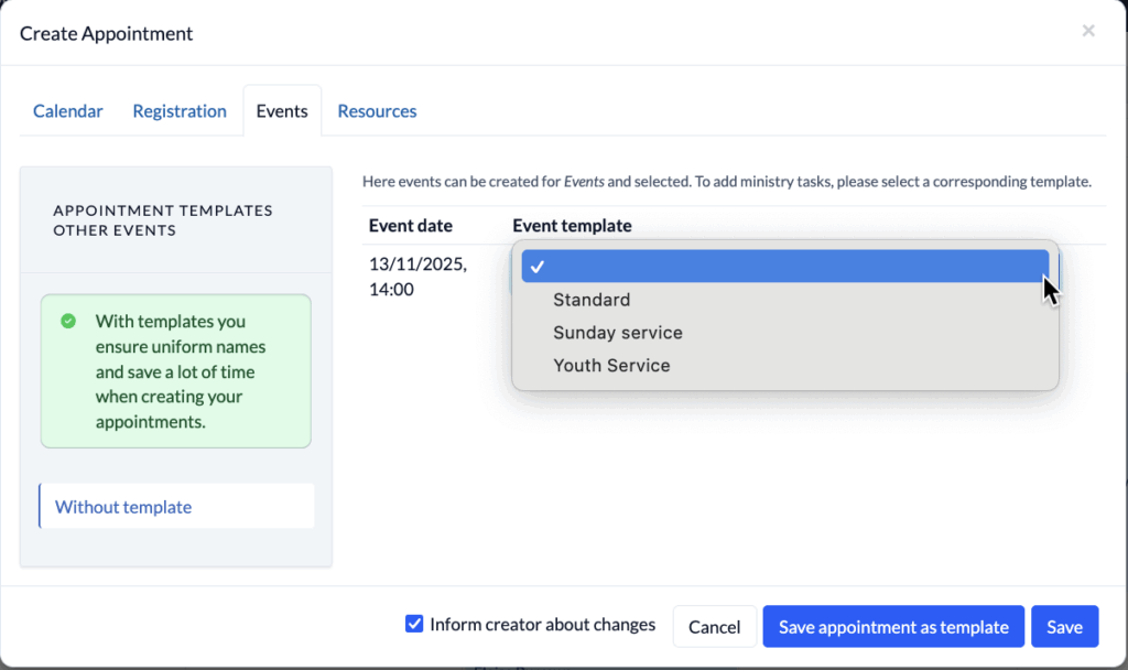 Calendar Create Appointment with Event