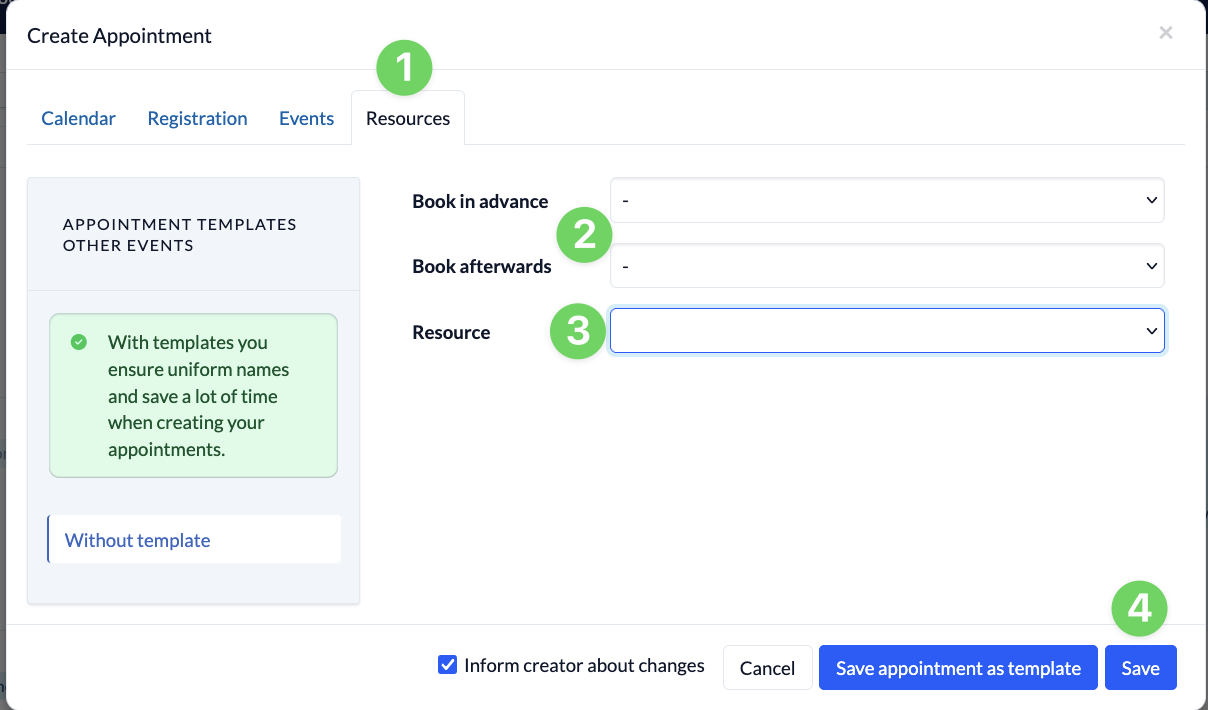 Calendar Create Appointment with Resources