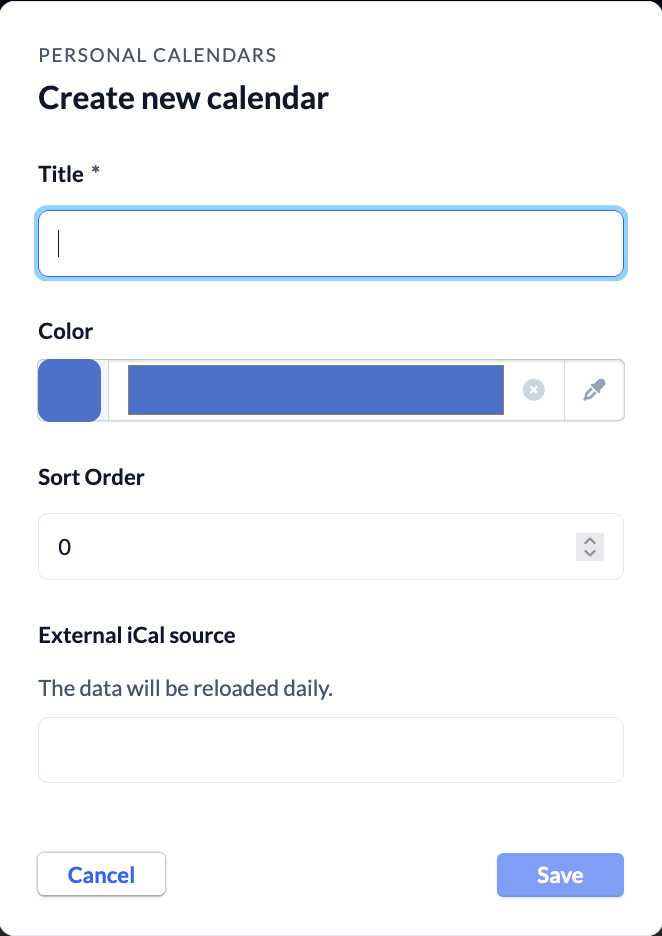 Calendar - Create new Personal calendar