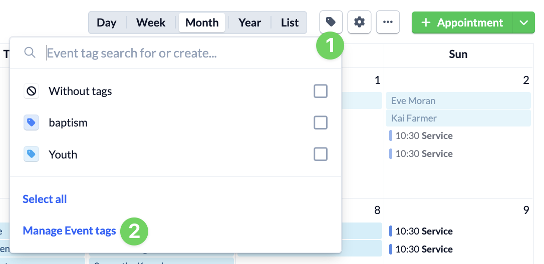 Calendar - Manage Event tags