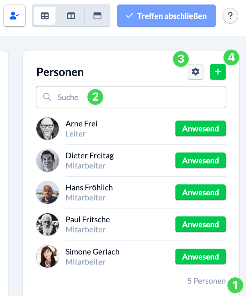 Check-in Personenliste