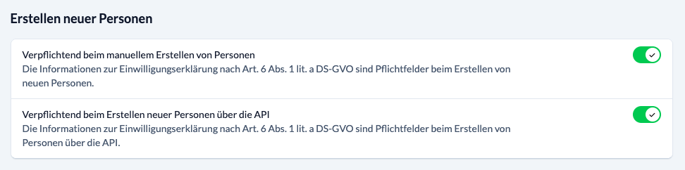 Screenshot Verhalten beim Erstellen neuer Personen