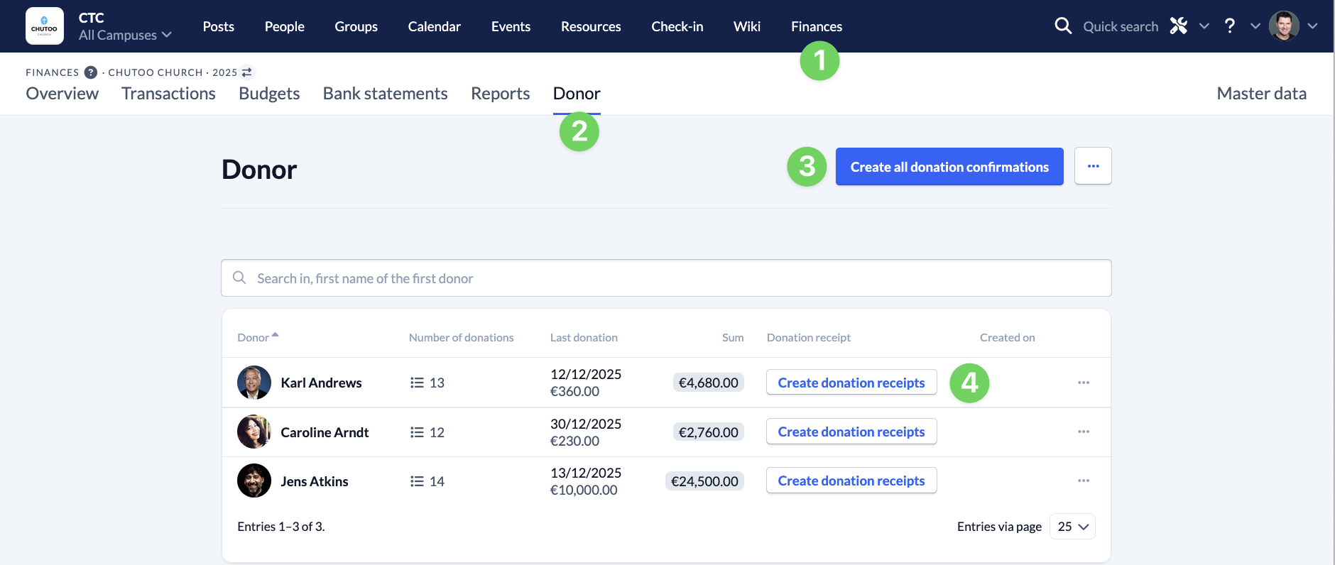 Screenshot Finance Donor create all collective confirmation