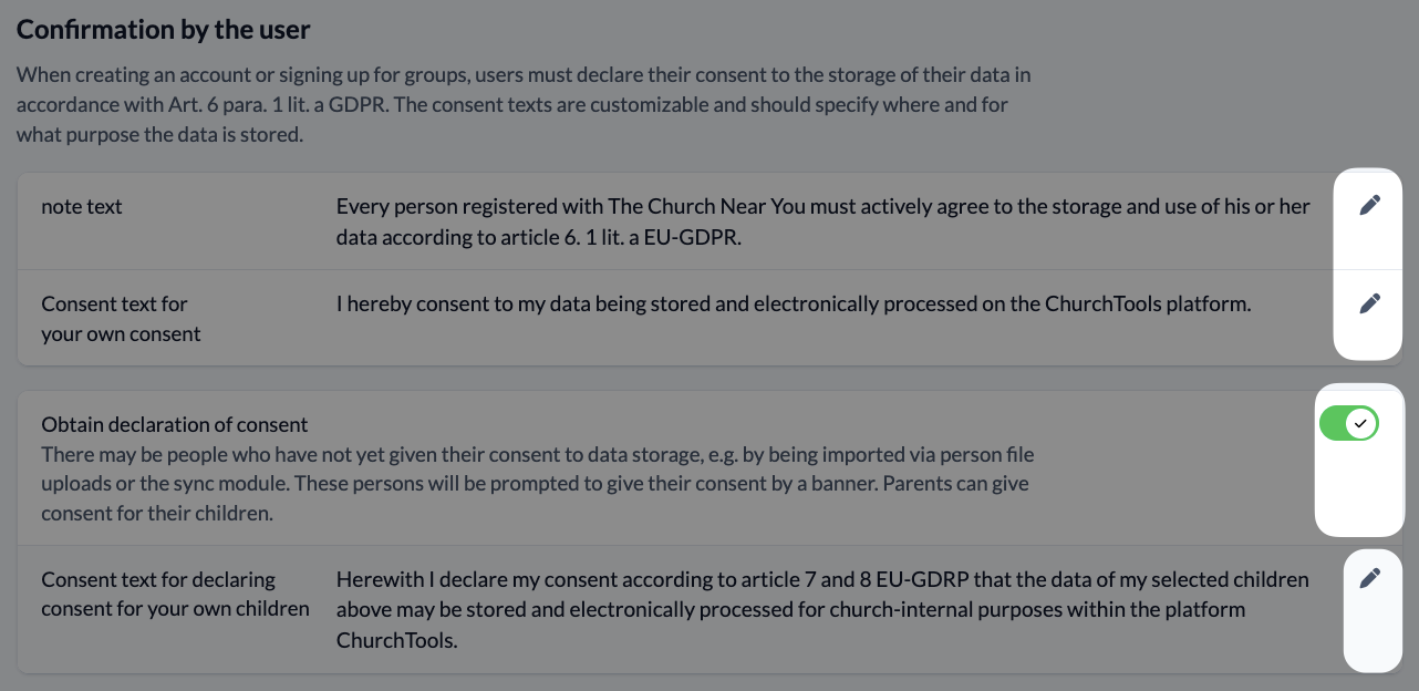System settings - Data security privacy - Declaration of consent - Confirmation by user