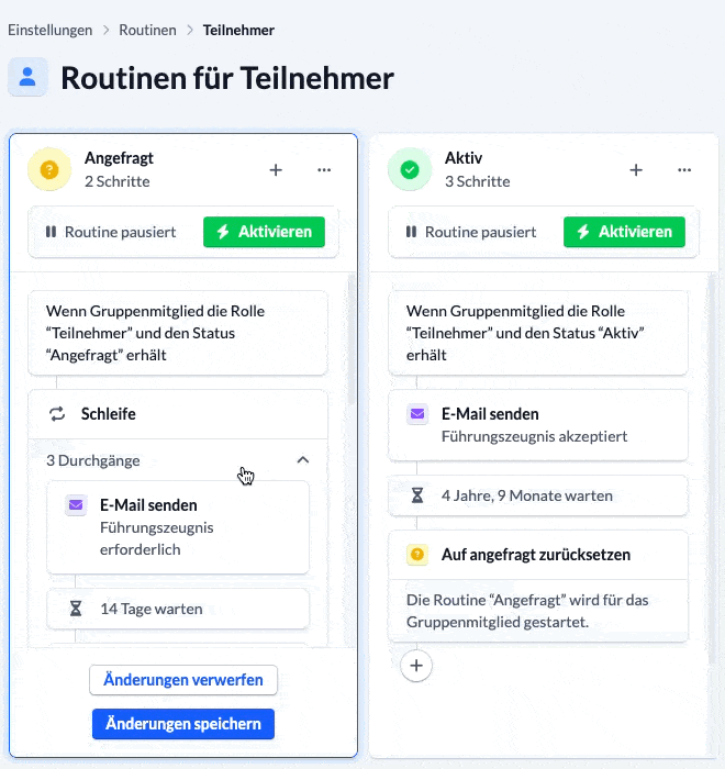 Screenshot Routine für Gruppenrolle anpassen