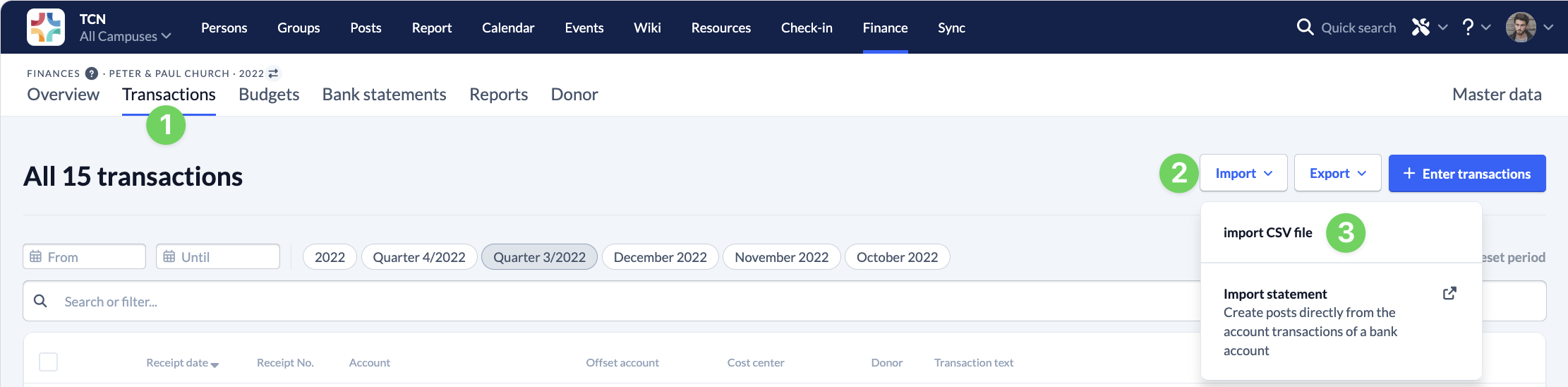 Screenshot Finances Transactions Import